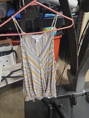 Market & Spruce Striped Twist-Front Spaghetti Strap Cami in Yellow, Gray & White